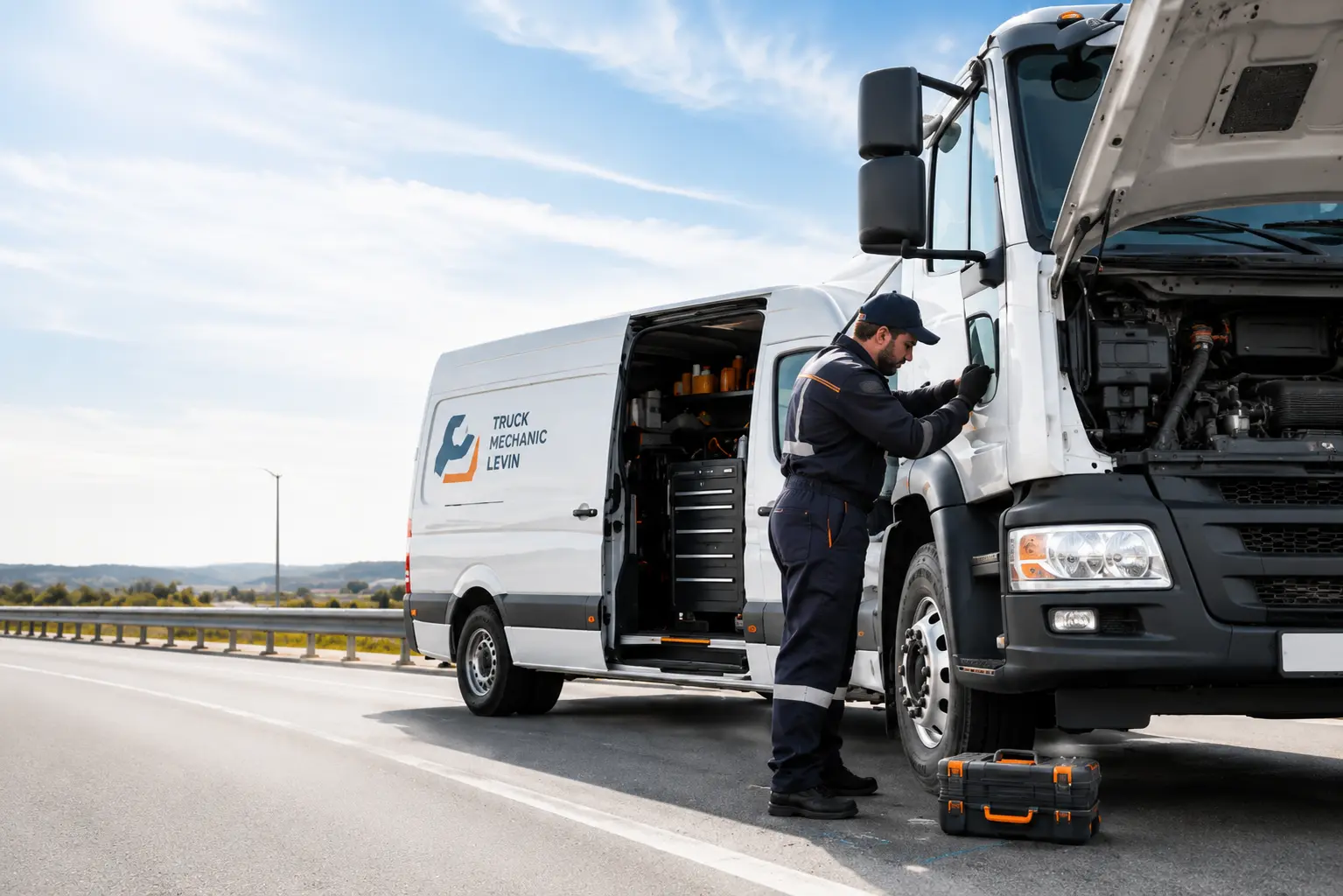 Mobile truck mechanic providing roadside truck repair